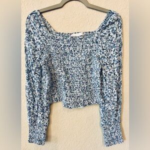 GB Girls Blue Floral Smocked Blouse
